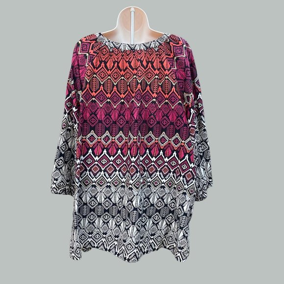 Catherines 2X (22/24) Multicolor Top 3/4 Sleeve Boho - Picture 8 of 12